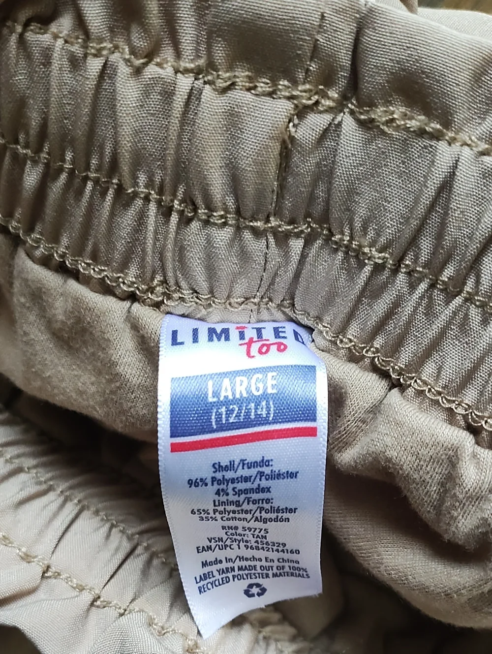 Limited Too Light Tan Girl's Cargo Joggers